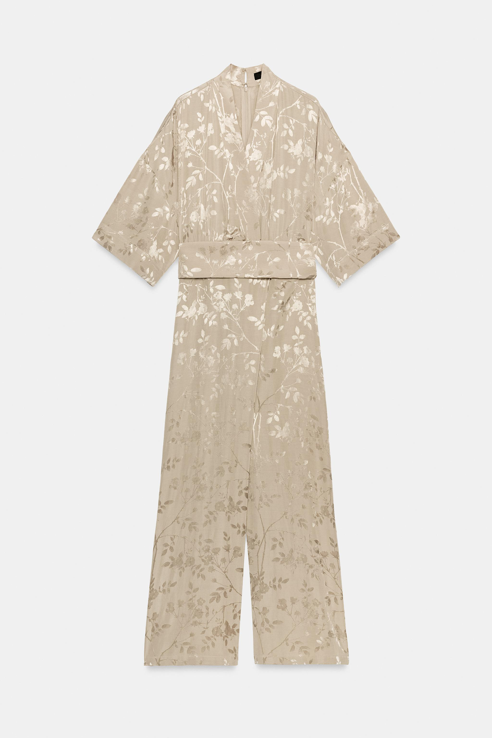 JACQUARD WIDE-LEG BELTED JUMPSUIT | Zara US