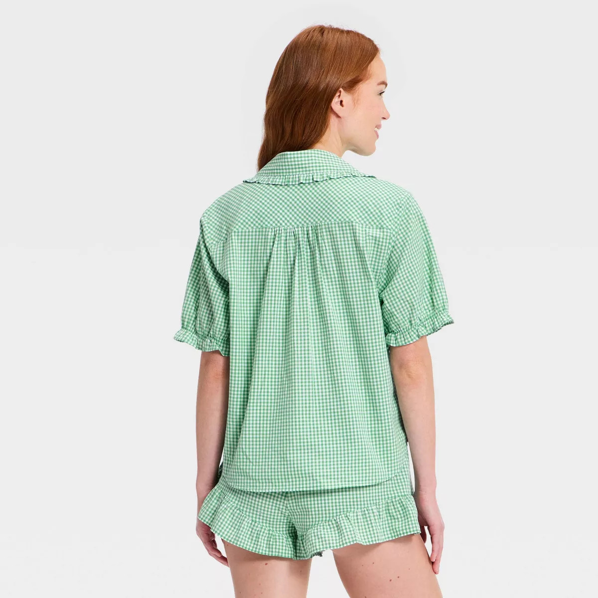 Women's Mommy & Me Ruffle Short Sleeve Notch Collar Shirt and Shorts Pajama Set - Auden™ Green ... | Target