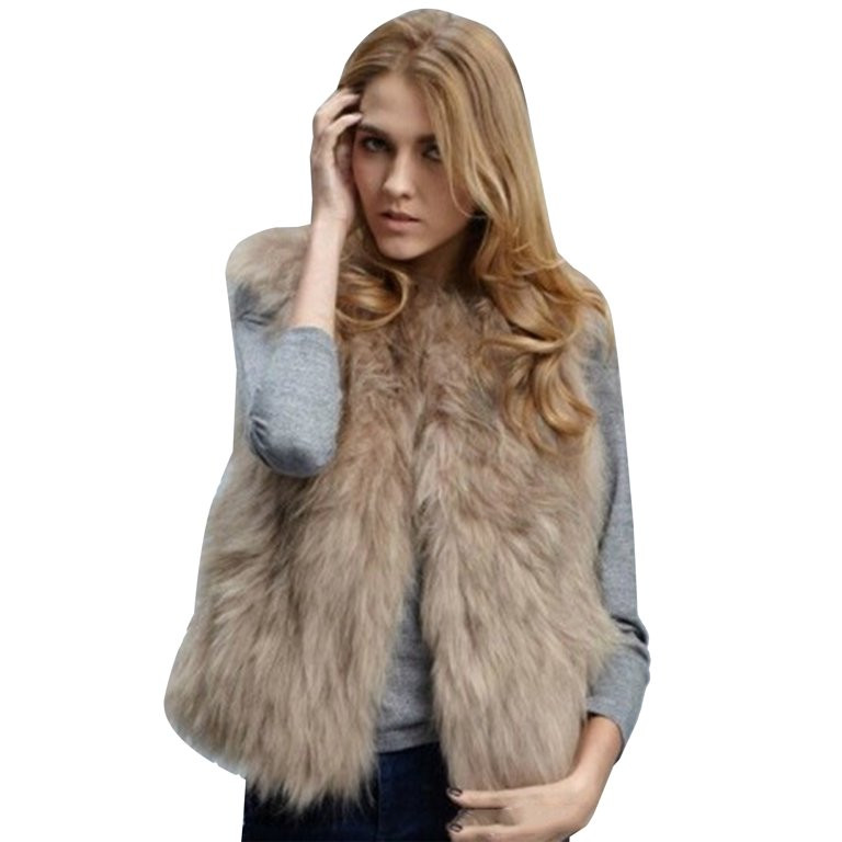Women Autumn Winter Faux Fur Sleeveless Gilet Vest Fluffy Waistcoat Outerwear | Walmart (US)