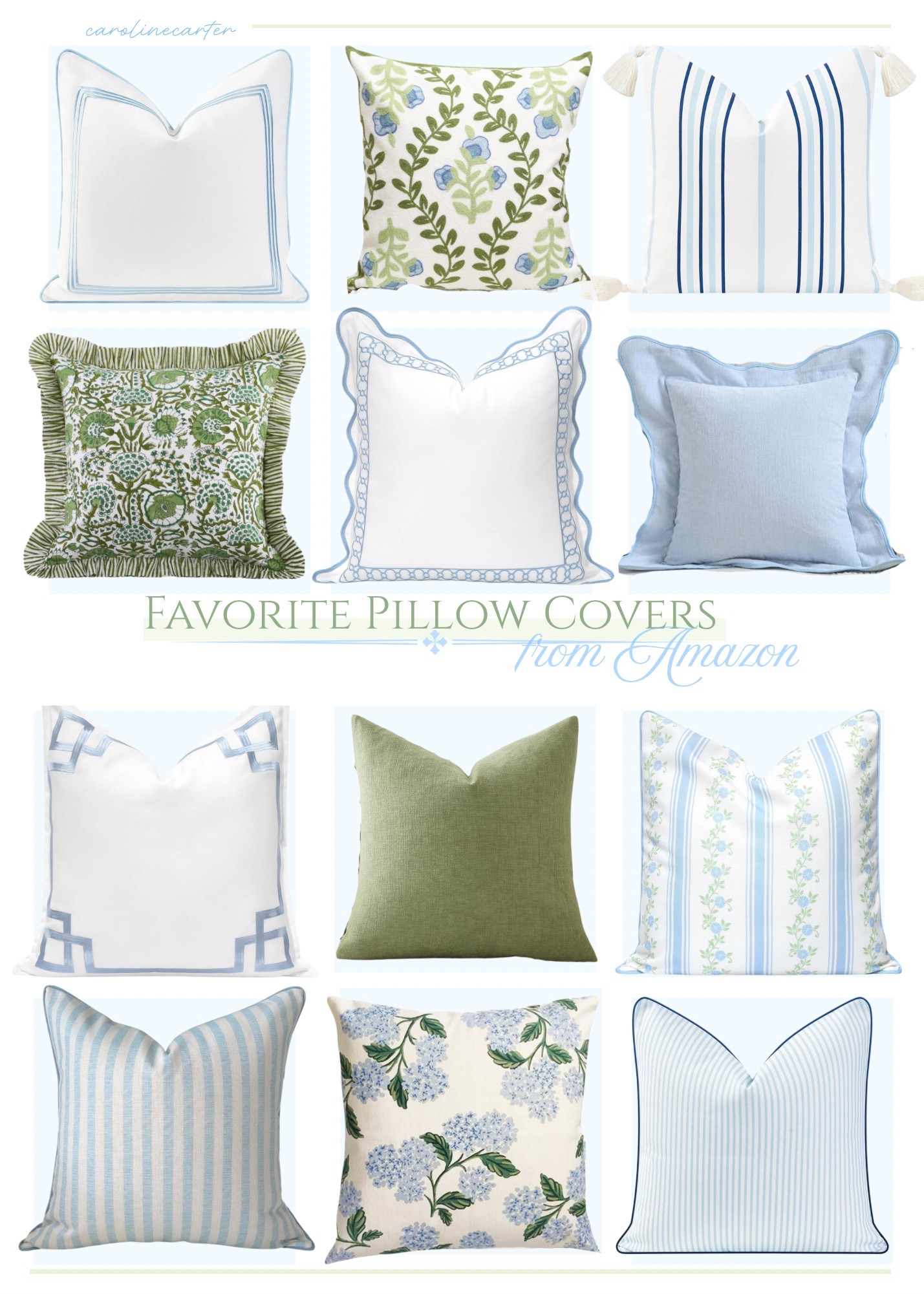 My favorite Amazon pillow covers !!

These are a perfect mixture of blues and greens to create the coastal grandmillenial style!! 

Amazon home, Amazon pillows, Amazon decor, blue and green, green and white, blue and white, hydrangea pillows, Grandmillenial, Coastal grandmilleniall

#LTKHome #LTKFindsUnder50 #LTKOver40