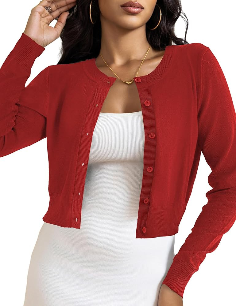 Cropped Cardigan Bolero Shrug for Women, Button Down Long Sleeve Knit Sweater for Dresses,for Jea... | Amazon (US)