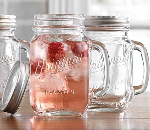 Mason Jar 16 Oz. Glass Mugs with Handle and Lid Set Of 4 Glaver's Old Fashioned Drinking Glass Bo... | Amazon (US)