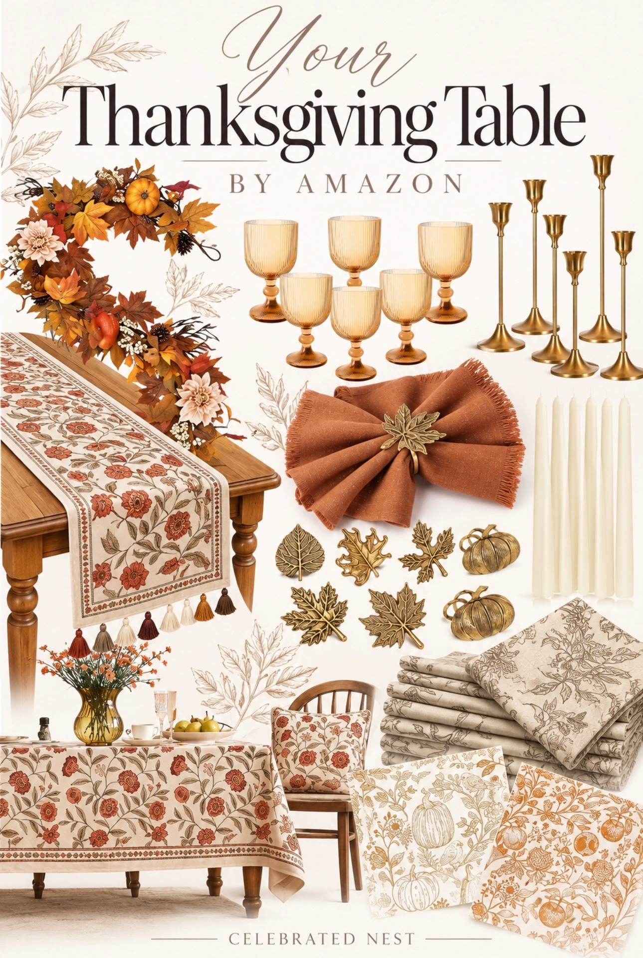 Everything you need for a warm and welcoming Thanksgiving table, all from Amazon. I love the mix of rich autumn florals, warm brass, amber glass, soft ivory candles and those beautiful terracotta tones. These pieces make it easy to create a collected, layered Thanksgiving table without spending a fortune. 🍂

#LTKSeasonal #LTKHome