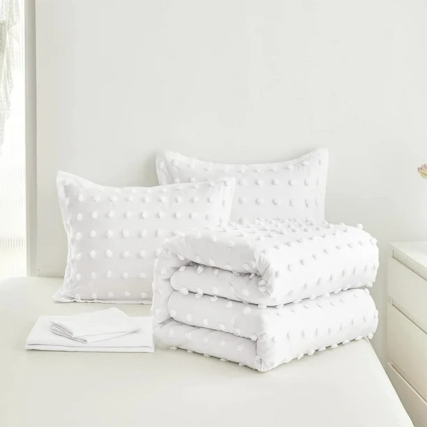 Tufted Dots Bed in a Bag White 7 Pieces King Size, Soft and Embroidery Shabby Chic Boho Comforter... | Walmart (US)