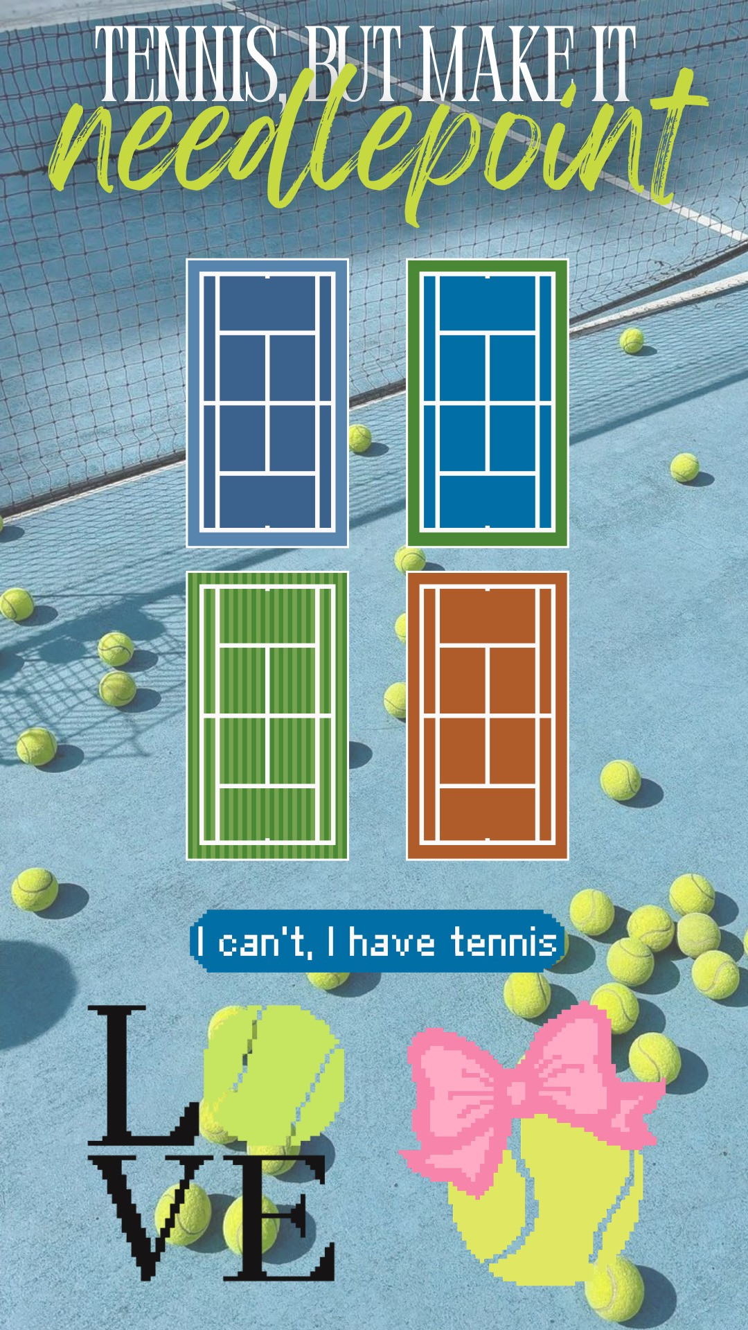 Tennis, but make it needlepoint 🎾💚 Seven digital needlepoint charts inspired by the court, tennis balls, and all things match-day—perfect for your next stitch whether you play every weekend or just love the aesthetic.

Instant-download digital charts = pick your favorite design, grab your canvas, and start stitching. Which of the 7 are you starting with? 👀

#needlepoint #needlepointchart #digitalneedlepoint #tennisneedlepoint #tennisstyle #tennisgirl #needlepointersofinstagram #stitching #tennislover #ltkfinds 

 #LTKuk #LTKsummer #LTKeurope