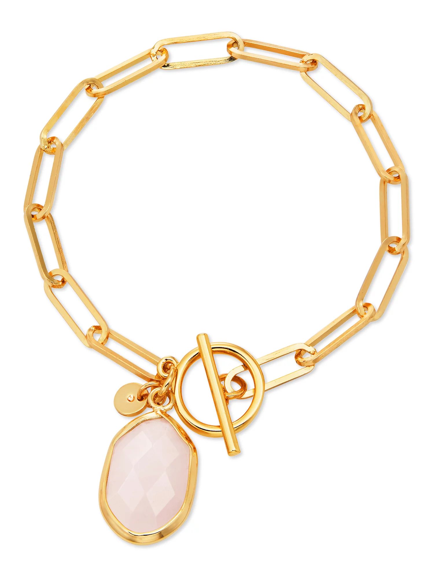 Scoop 14K Gold Flash-Plated Paper Link Chain Toggle Bracelet with Genuine Rose Quartz Stone Charm | Walmart (US)