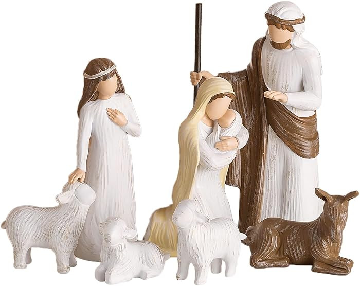 Nativity Scene Sets Figures Indoor: 7-Piece Resin Nativity Tabletop for Christmas - Family Holida... | Amazon (US)