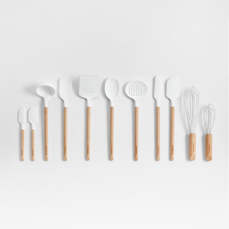 Crate & Barrel Wood and White Silicone Utensils | Crate & Barrel | Crate & Barrel
