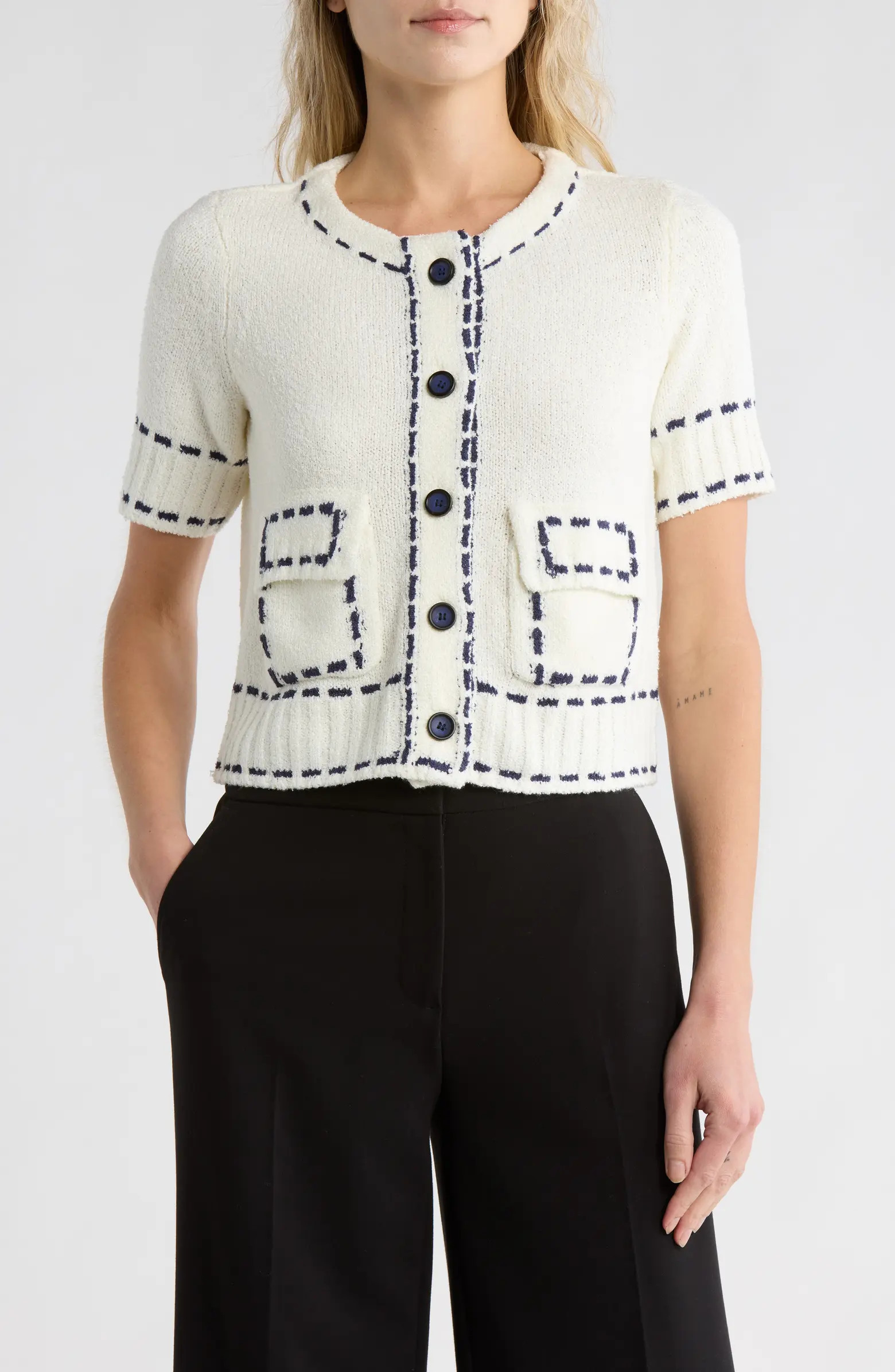 Stitch Detail Short Sleeve Sweater | Nordstrom Rack