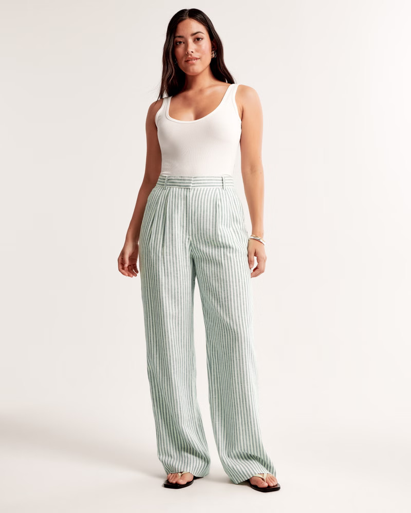 Curve Love A&F Sloane Tailored Linen-Blend Pant | Abercrombie & Fitch (US)