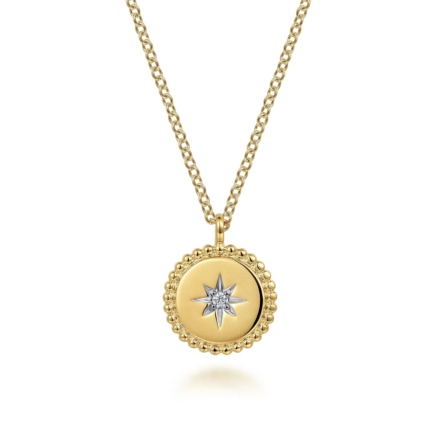 14K Yellow Gold Bujukan Medallion Necklace with Starburst Diamond Center | Gabriel & Co. Fine Jewelry And Bridal