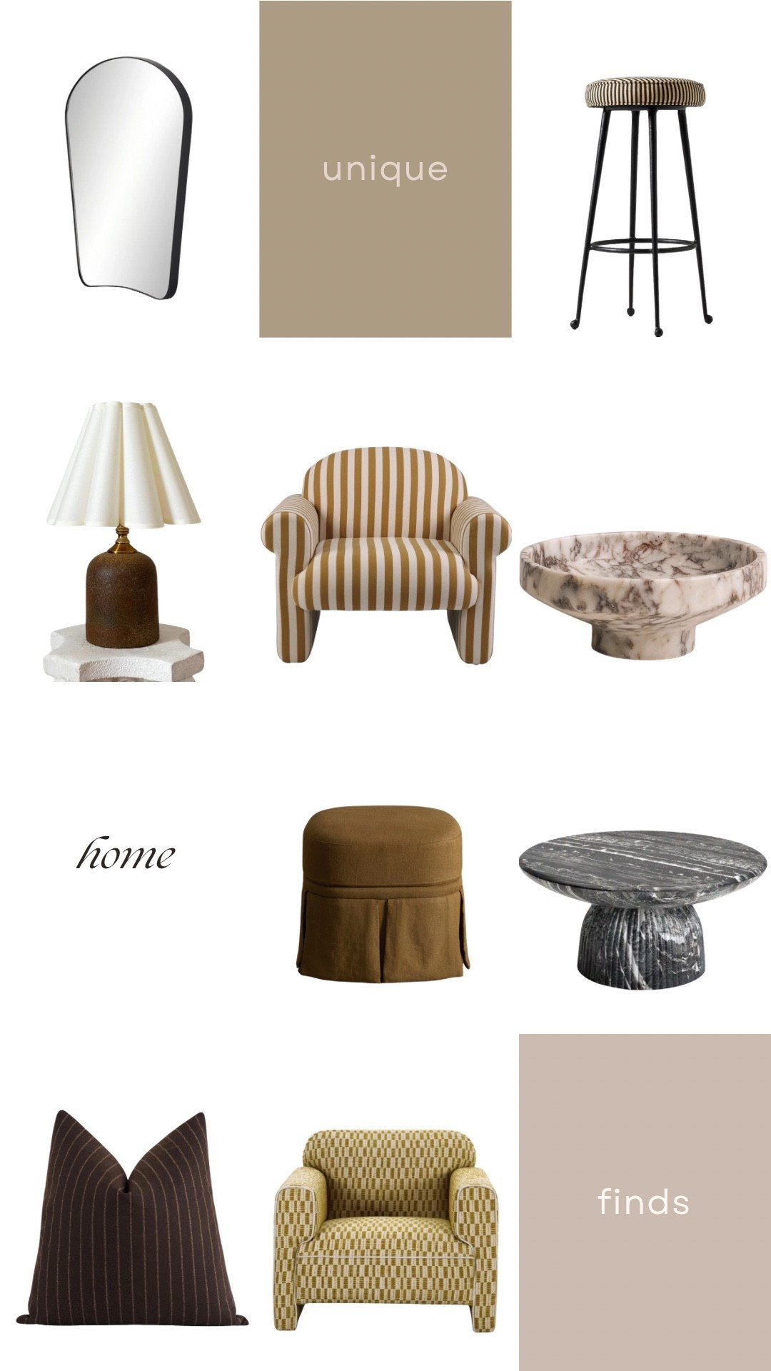 If your space is feeling flat… this is your sign to add something unexpected 🤎

Think curved silhouettes, striped upholstery, marble accents, and rich warm tones that instantly make a room feel elevated—not basic.

These are the pieces that turn a space from “nice” to where did you get that? 😮‍🔥

#uniquedecor #statementfurniture #eclectichome #warminteriors #homedecorfinds

#LTKSeasonal #LTKHome #LTKSaleAlert