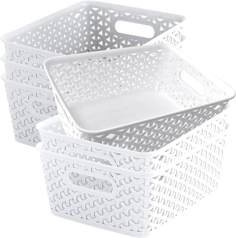 Set of 6 Medium Plastic Open Storage Basket, 10 x 8 x 4 Inches, Durable Pantry and Kitchen Organi... | Amazon (US)