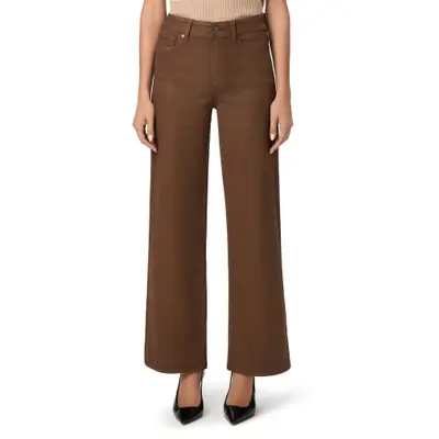 PAIGE Anessa Luxe Coating High Waist Wide Leg Jeans in Cognac Luxe Coating at Nordstrom, Size 29 | Nordstrom