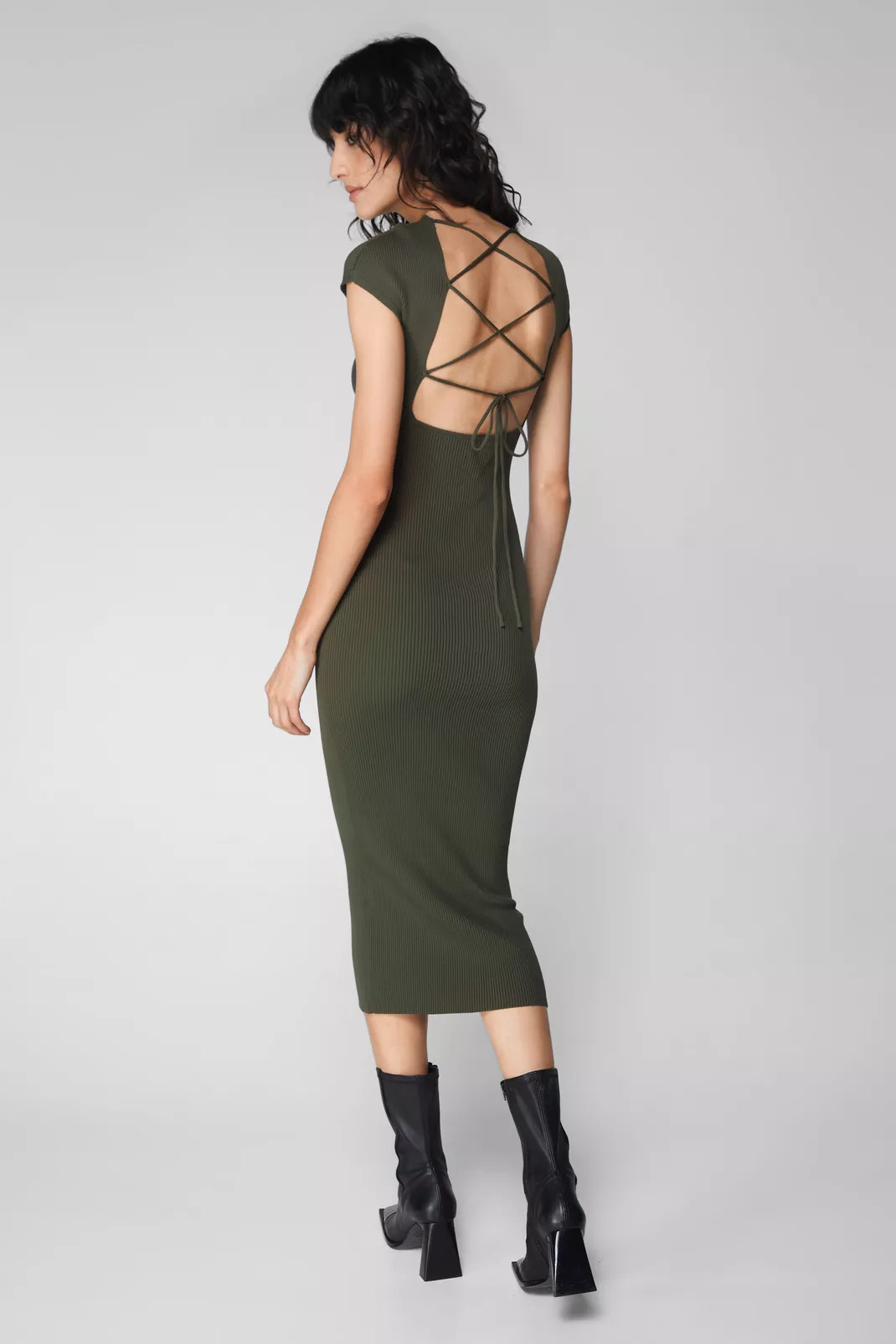 Lace Up Knit Midi Dress | Nasty Gal US
