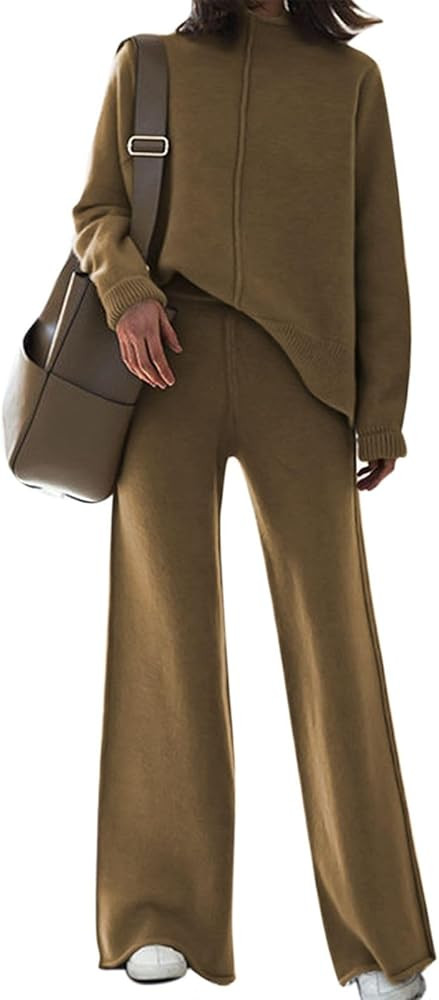 Shawhuwa Womens 2 Piece Outfit Set Long Sleeve Knit Pullover Sweater Top and Wide Leg Pants Sweat... | Amazon (US)