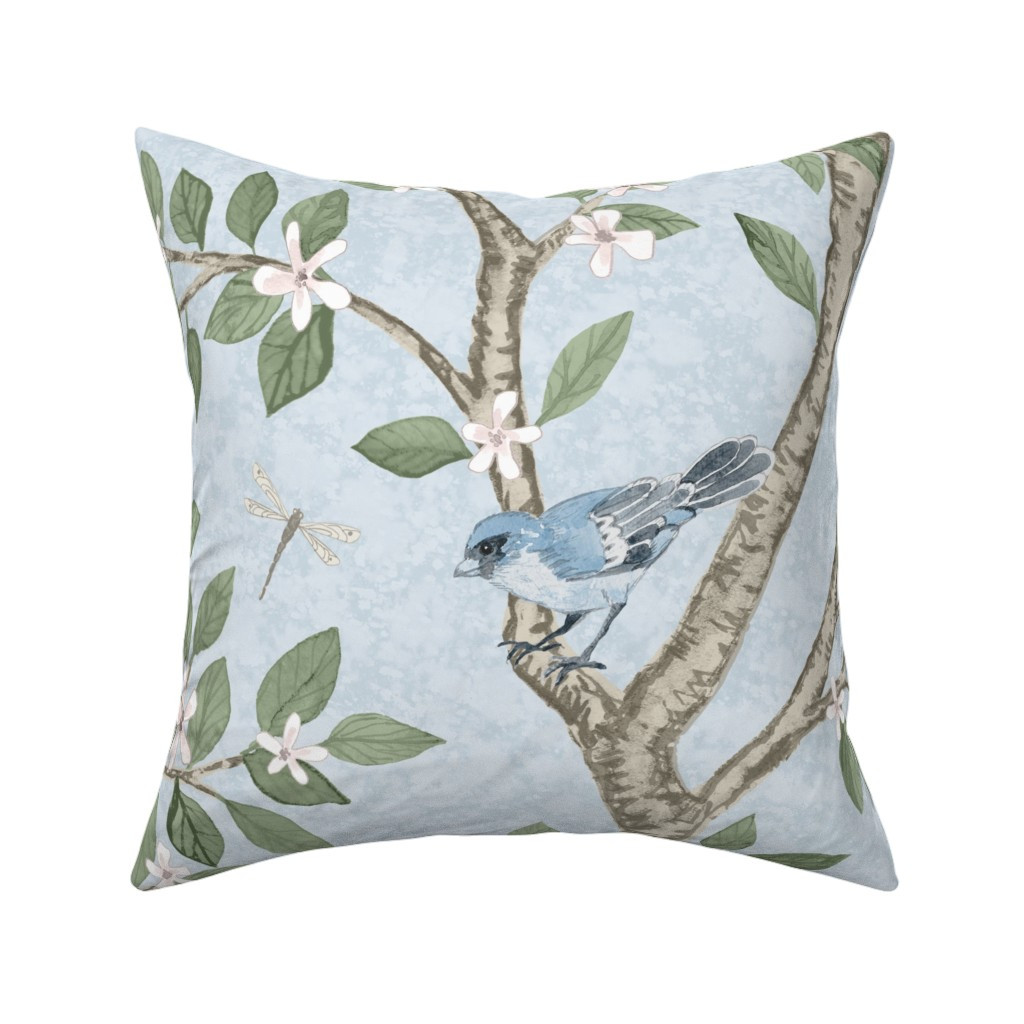 Throw Pillow in Soft Blue Elsie's Garden | Spoonflower