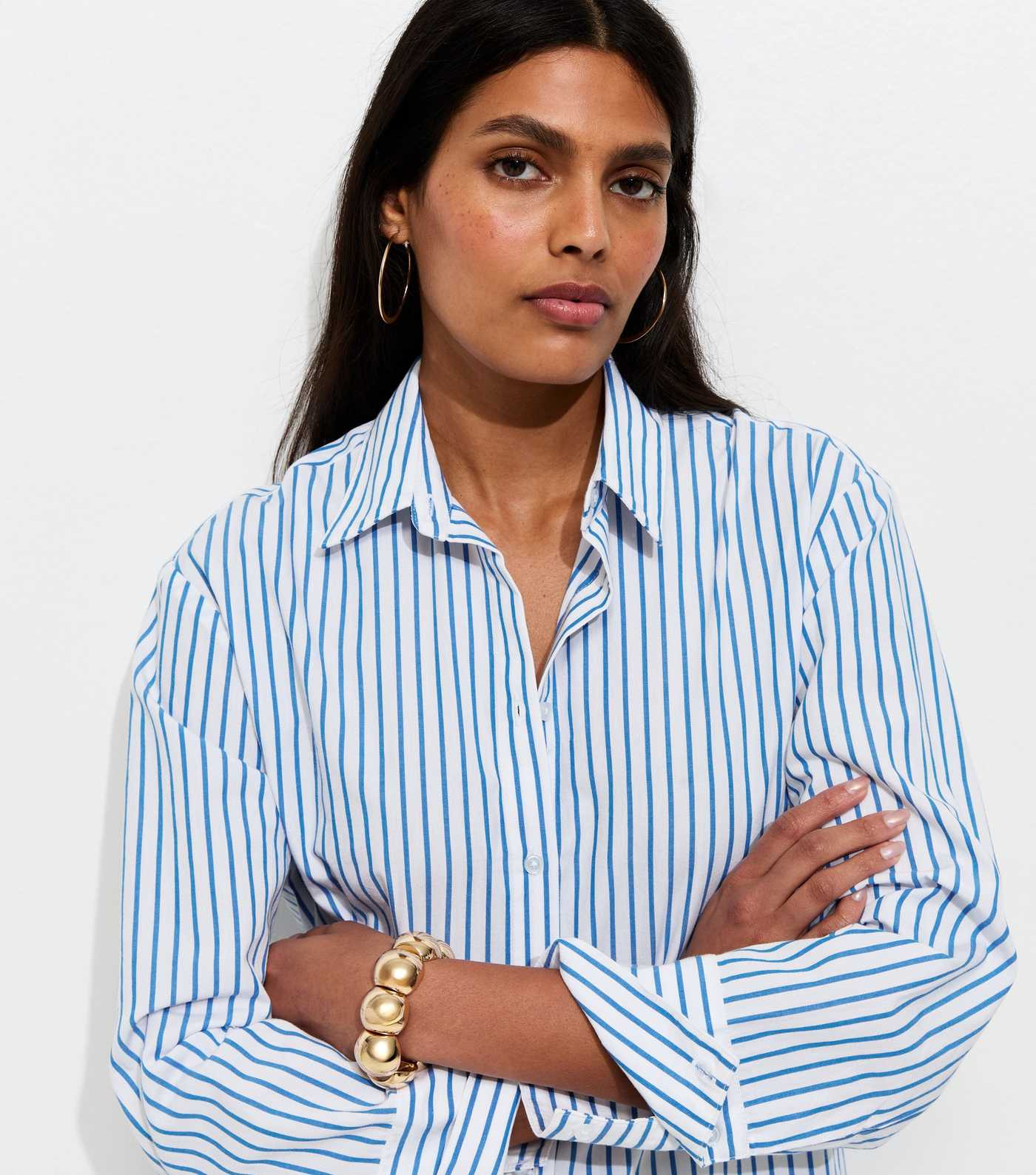Blue Cotton Striped Oversized Shirt | New Look | New Look (UK)