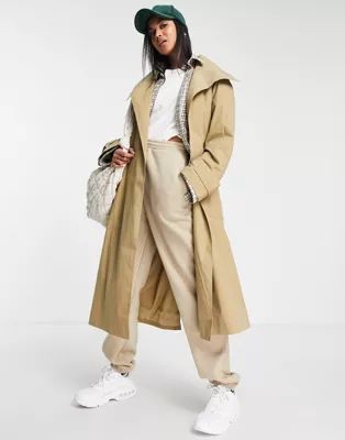 ASOS DESIGN collared luxe trench coat in stone | ASOS (Global)