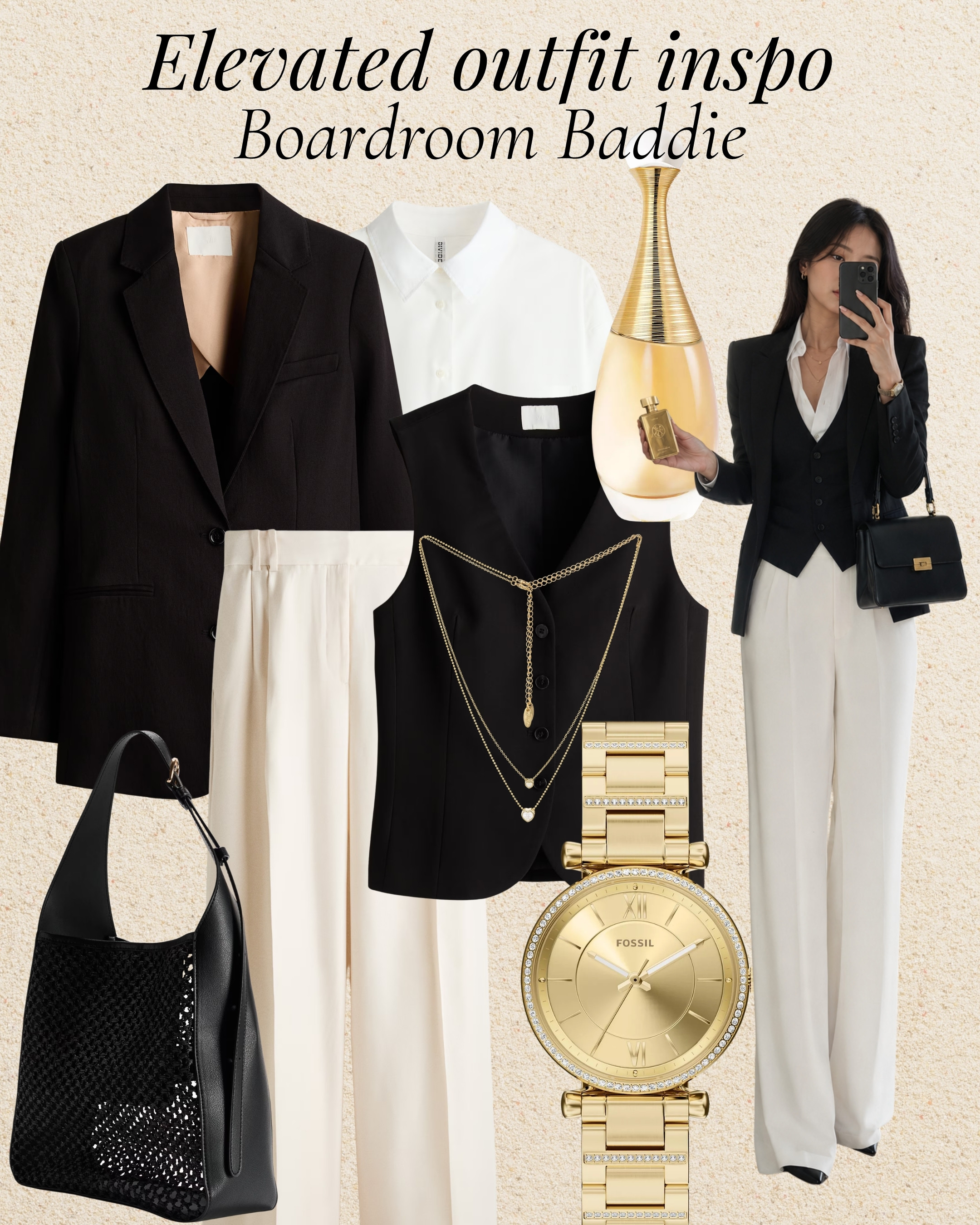 The suit that makes people think you got a promotion 🖤🤍 black blazer + white trousers = instant boss ✨ scroll to shop 🙂 

 #workwear #officeoutfit #affordablefashion #LTKstyletip

#LTKWorkwear #LTKU