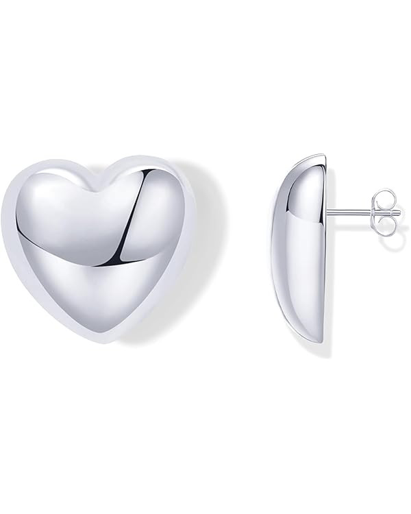 PAVOI 14K Gold Plated Sterling Silver Posts Chunky Heart Statement Earrings for Women | Love Frie... | Amazon (US)