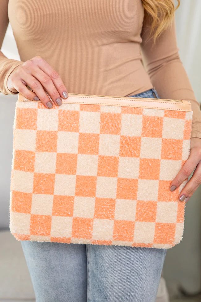 Fuzzy Orange Checkered Pouch FINAL SALE | Pink Lily