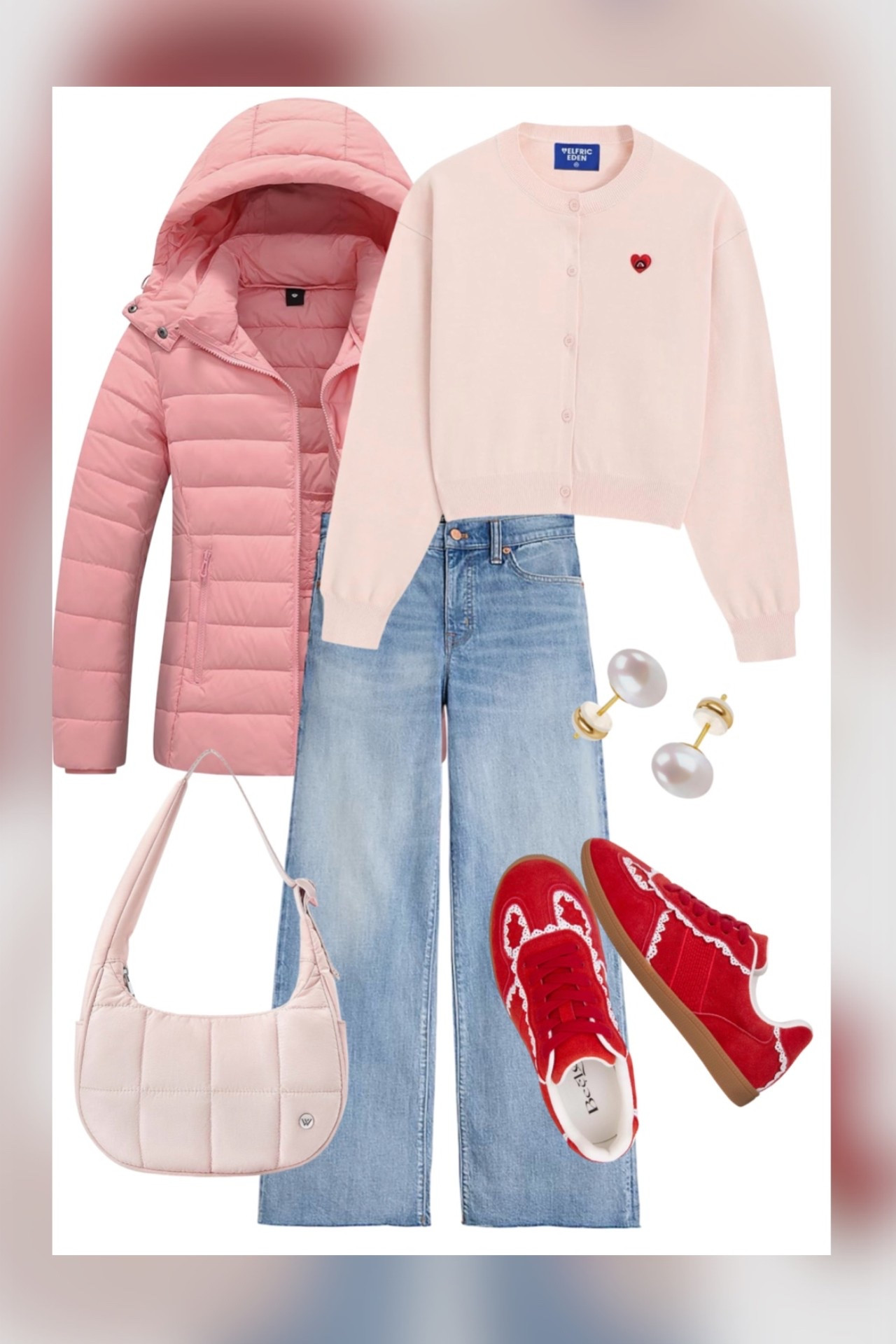 Pretty in Pink Winter Outfit with Cropped Cardigan & Wide-Leg Jeans 💗👖


Soft pink layers for the cutest cold-weather look 💕 This cozy cropped cardigan is perfect for everyday wear and pairs so well with these wide-leg cropped jeans for an easy, flattering fit. I added a lightweight pink puffer jacket for warmth without the bulk, plus classic pearl studs for a timeless touch ✨

Finished with an adorable quilted shoulder bag and red lace-detail sneakers that add the perfect pop of color ❤️ Such a fun outfit for errands, casual days, school drop-off, or weekend plans. Everything is affordable, easy to mix and match, and great for winter into early spring 🌸

pink winter outfit, cropped cardigan outfit, wide leg jeans outfit, amazon fashion finds, casual everyday outfit, pink puffer jacket, affordable winter style, preppy casual outfit, valentines inspired outfit, pearl stud earrings, quilted bag outfit, women’s sneakers look 💗👟✨

#LTKOver40 #LTKSeasonal #LTKValentine
