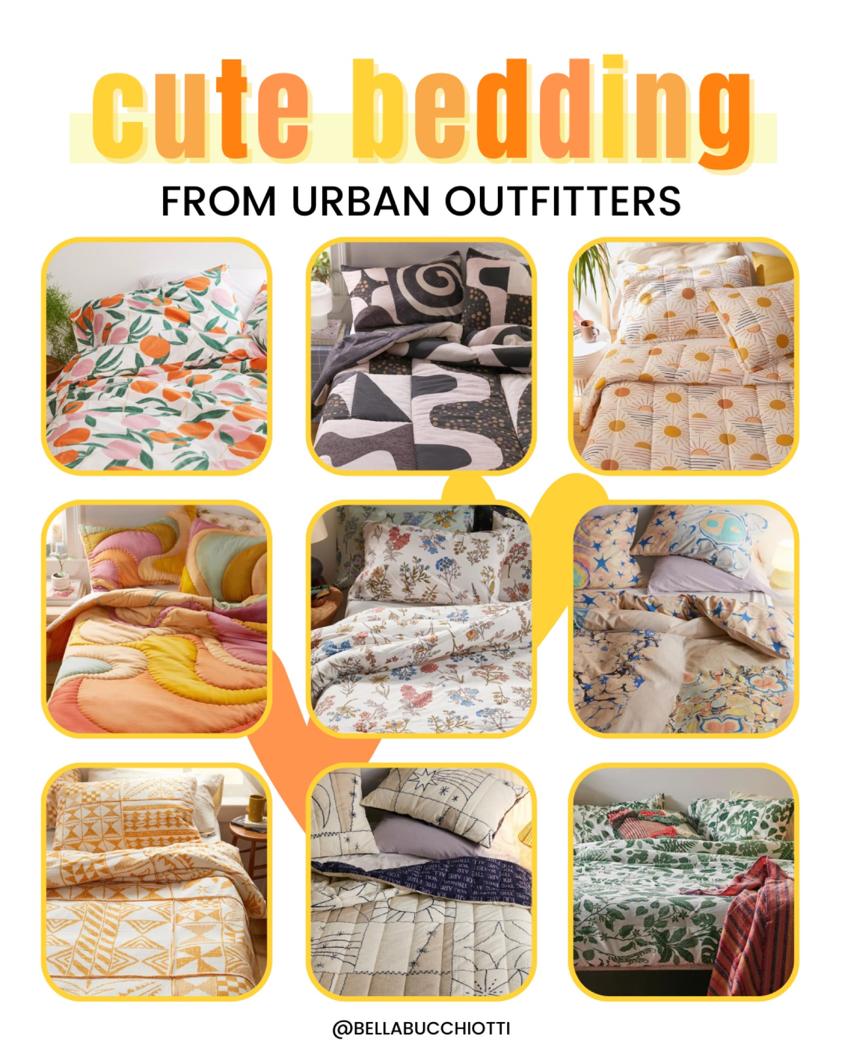 Cute bedding from Urban Outfitters, boho bedding, patterned bedding, colorful bedding, retro bedding, floral bedding 