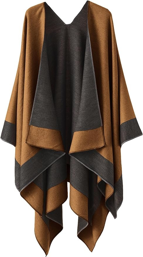 YnimioAOX Women's Shawl Wrap Poncho Sweater Open Front Cape for Fall Winter | Amazon (US)