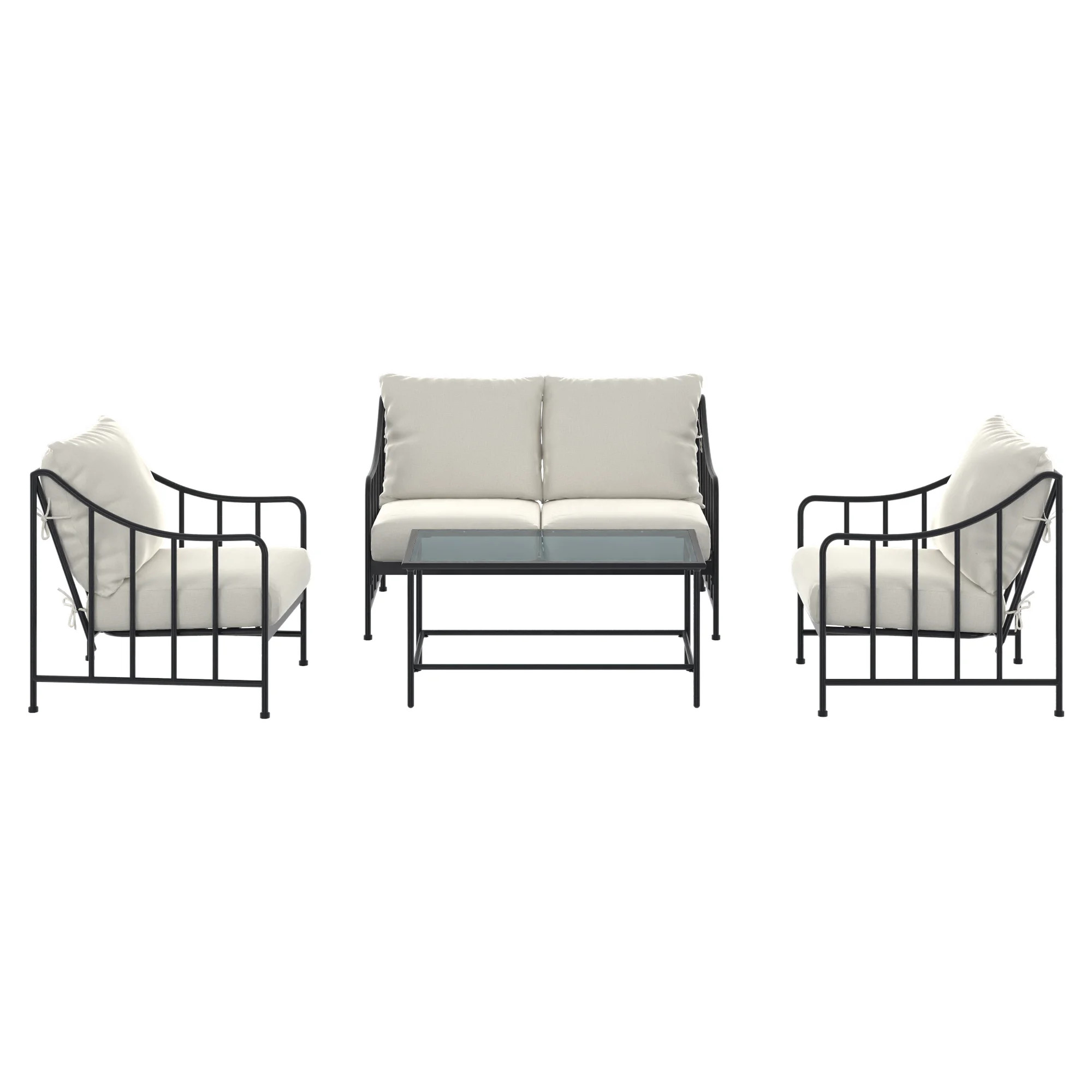 Better Homes & Gardens Aubrey 4-Piece Steel Outdoor Conversation Set with Cushions, Cream | Walmart (CA)
