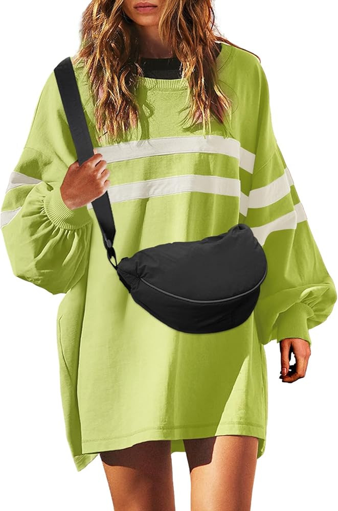 SENSERISE Womens Striped Crewneck Sweatshirts Oversized Lantern Sleeve Color Block Shirts Workout... | Amazon (US)