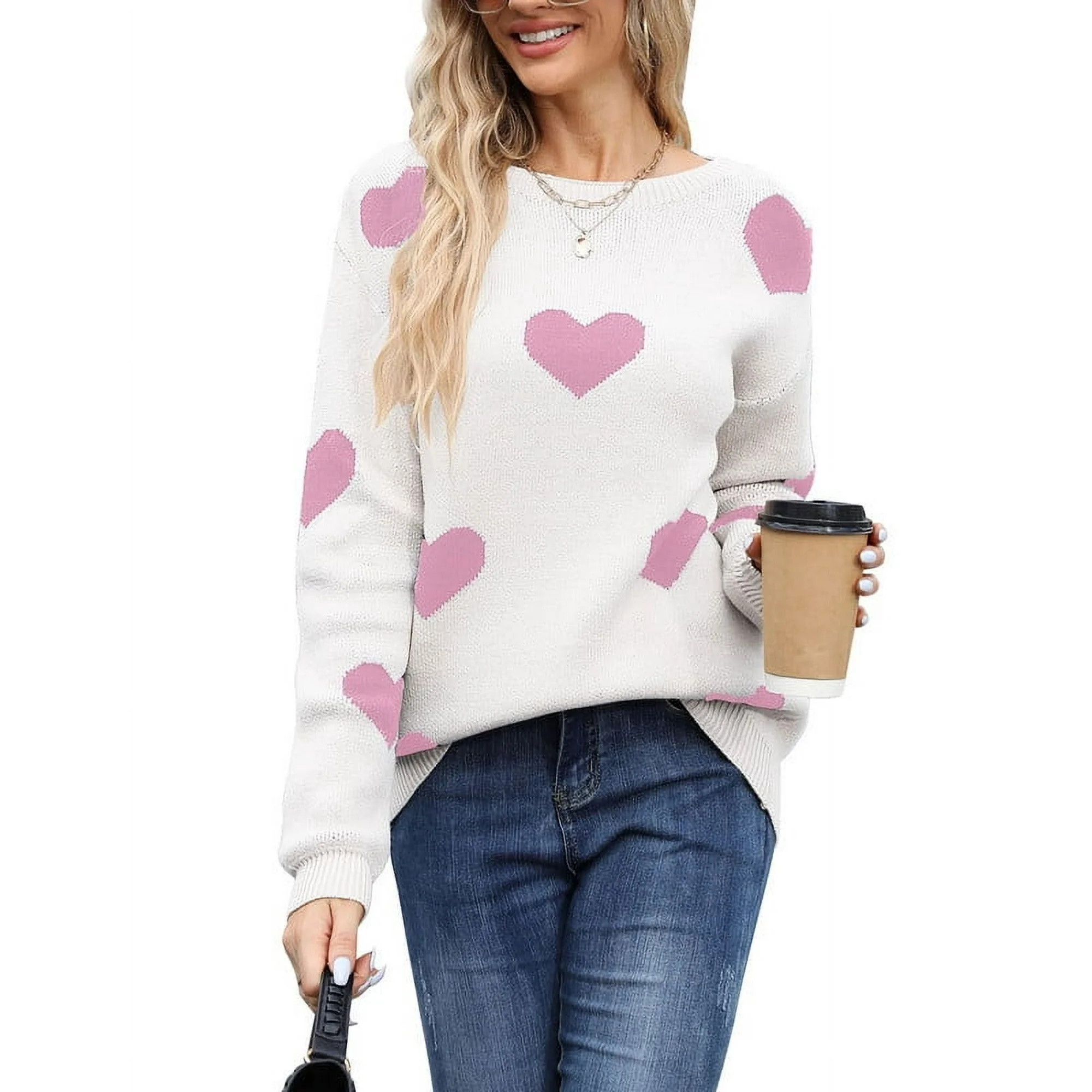 Heart Sweaters for Women Valentine Day Long Sleeve Crewneck Sweaters Casual Loose Cute Pullover S... | Walmart (US)