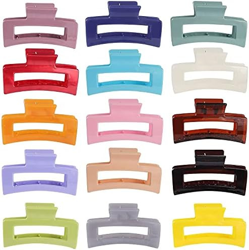 15 Pack Rectangle Hair Claw Clips Solid Color Hair Clips Stylish Elegant Barrettes for All Hair T... | Amazon (US)