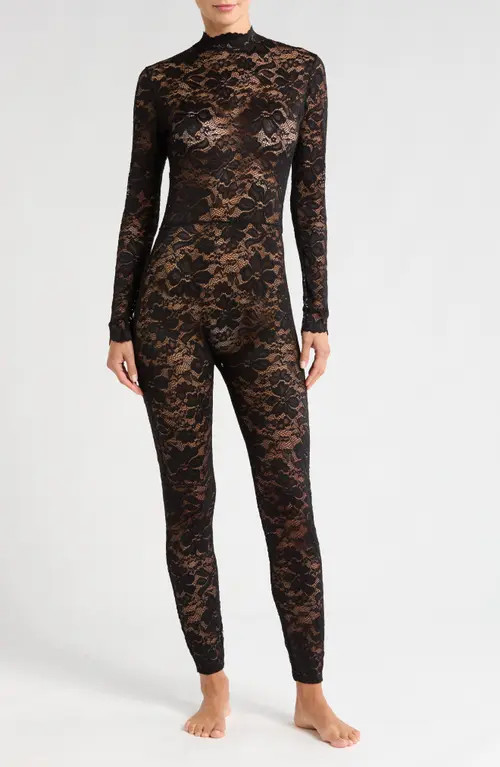 KILO BRAVA Long Sleeve Floral Lace Catsuit in Black at Nordstrom, Size Medium | Nordstrom