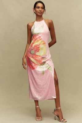 BHLDN Paulina Halter Printed Sequin Midi Dress | Anthropologie (US)