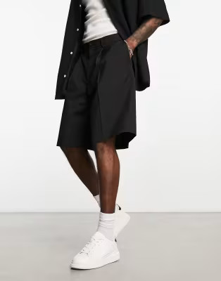 Weekday Uno loose fit tailored shorts in black | ASOS (Global)