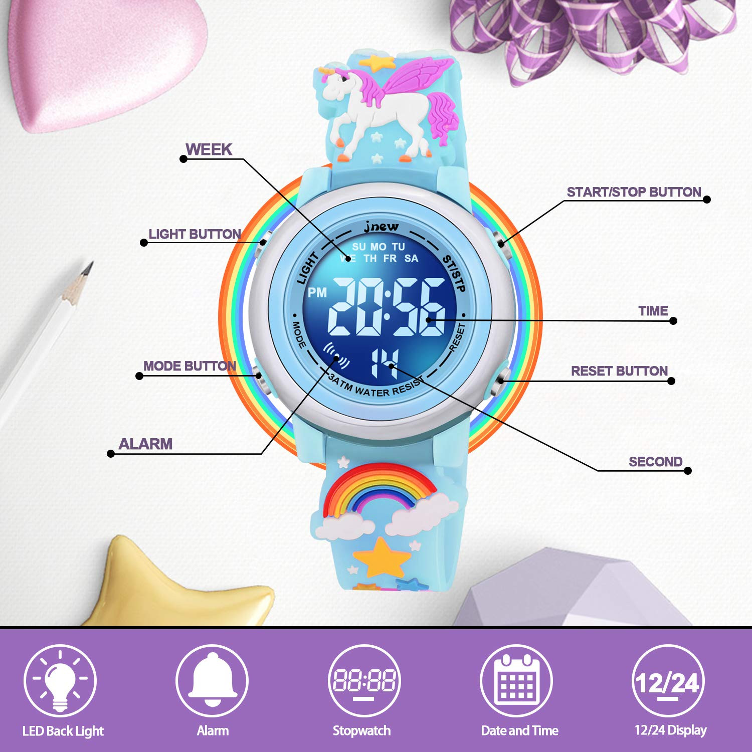 3D Cartoon Waterproof Watches for Girls with Alarm - Best Toys Gifts for Girls Age 3-12 | Amazon (US)