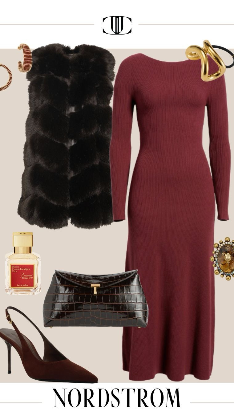 Elevated winter dressing starts here ❄️✨ This chic @Nordstrom look is all about rich textures and timeless layers — a ribbed knit dress, faux-fur vest, and classic croc clutch that take you from December dinners to winter weddings, office parties, holiday concerts, and even NYE soirées without missing a beat.

This color palette is warm, luxe, and incredibly flattering, and the styling possibilities are endless:
– Add the faux-fur vest for instant glamour
– Swap in a tailored coat for a polished work event
– Dress it up with slingbacks & gold jewelry for nighttime
– Go casual chic with tall boots for daytime outings

Perfect for holiday gatherings, winter date nights, festive girls’ dinners, and seasonal events when you want to stay cozy but look elevated. Shop everything at Nordstrom and save these pieces to build a winter wardrobe you’ll wear on repeat. 🤎✨

#Nordstrom #NordstromPartner #WinterOutfits #HolidayStyle #DecemberOutfits #WinterWardrobe #KnitDressOutfit #FauxFurStyle #ColdWeatherFashion #ElegantWinterStyle #WhatToWearInWinter #HolidayPartyOutfit #WinterEventOutfit #ChicWinterLooks #FashionOver30 

#LTKootd #LTKOver40