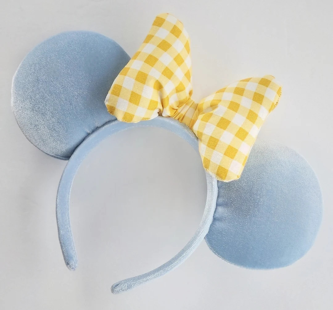 Light Blue Velvet Mouse Ears With Yellow Plaid Bow - Etsy | Etsy (US)