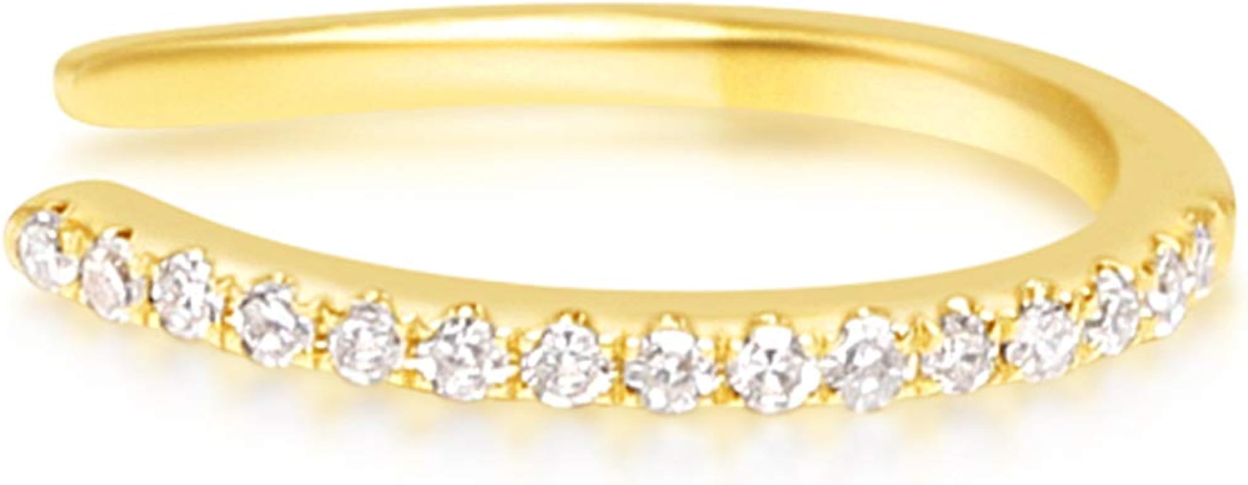 Single 14k Solid Yellow Gold & Diamond Ear Cuff | Amazon (US)
