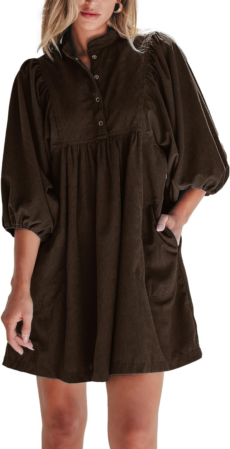 Women Corduroy Fall Winter Mini Babydoll Dresses | Amazon (US)