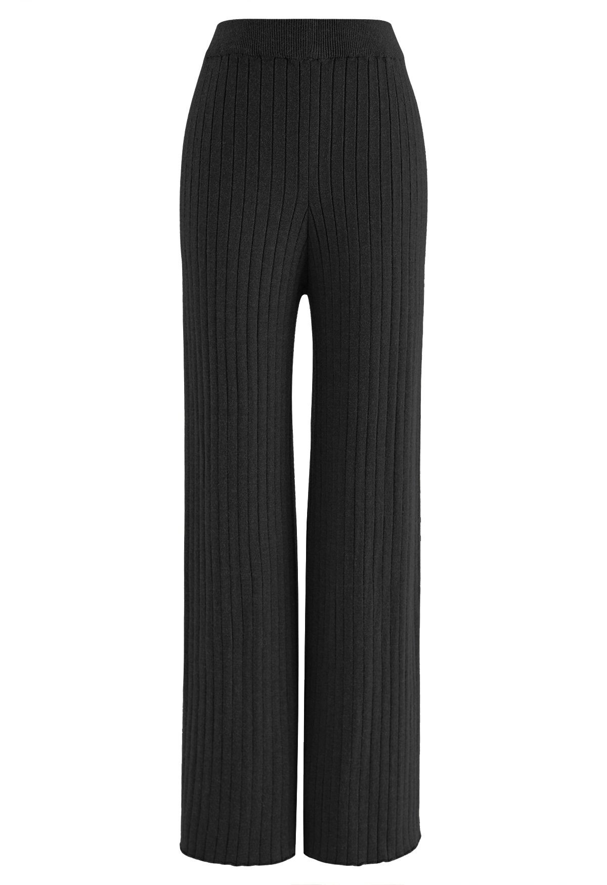 Ribbed Straight Leg Knit Pants in Black | Chicwish