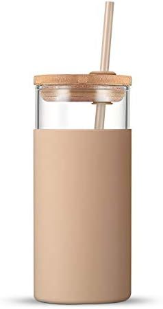 tronco 20oz Glass Tumbler Glass Water Bottle Straw Silicone Protective Sleeve Bamboo Lid - BPA Fr... | Amazon (US)