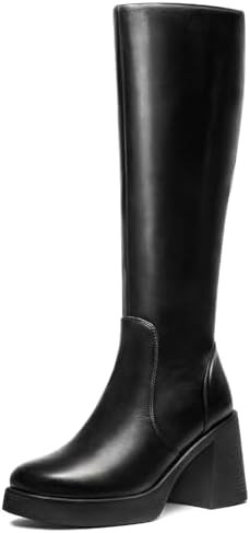 Black Knee High Boots for Women - Wide Calf Platform Tall Boots Square Toe Chunky Block Heeled Go... | Amazon (US)