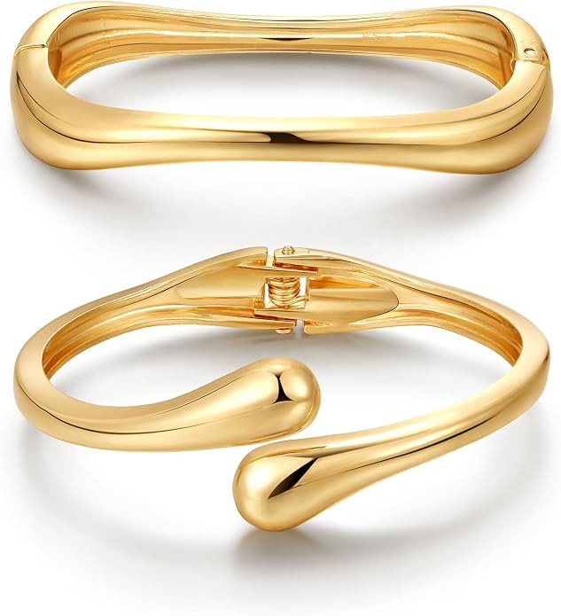 8YEARS Chunky Gold Bangle Bracelets for Women, 14k Gold Plated | Cuff Bangles, Stack Bracelet Set... | Amazon (US)