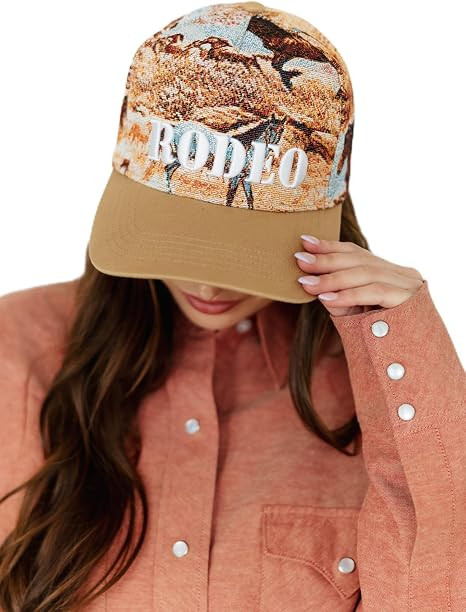 Wild Horse Tapestry Snapback Hat, Tan Multi, One Size Fits Most, Structured Tapestry Fabric, Rode... | Amazon (US)