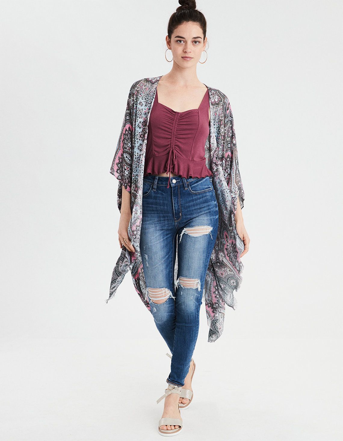 AE Paisley Medallion Midi Kimono | American Eagle Outfitters (US & CA)