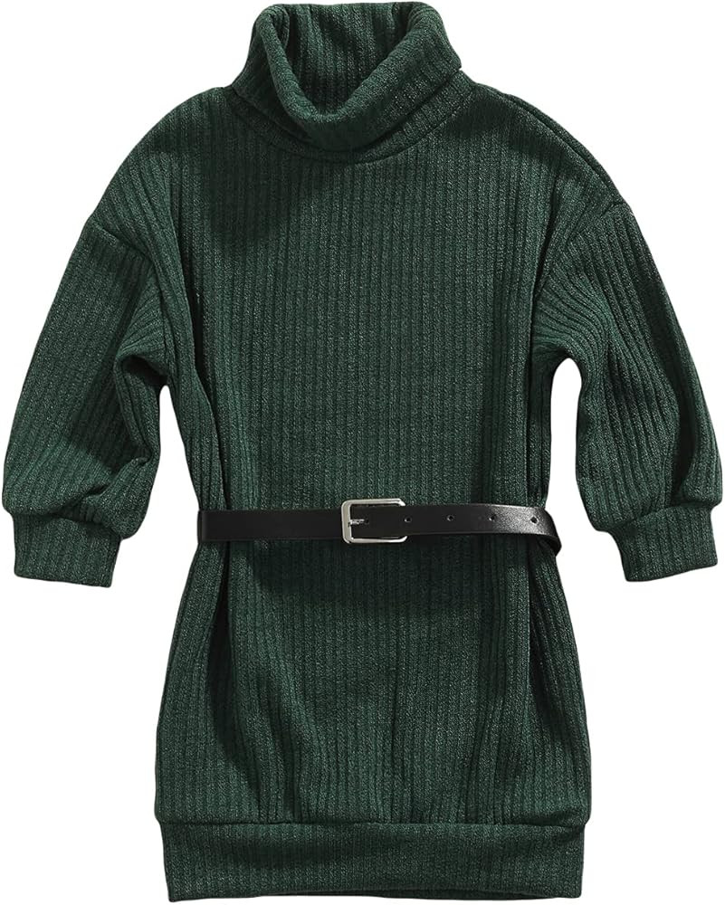 GOOCHEER Toddler Baby Girl Outfits Turtleneck Knit Sweater Dress Kids Solid Ribbed Long Sleeve Dr... | Amazon (US)