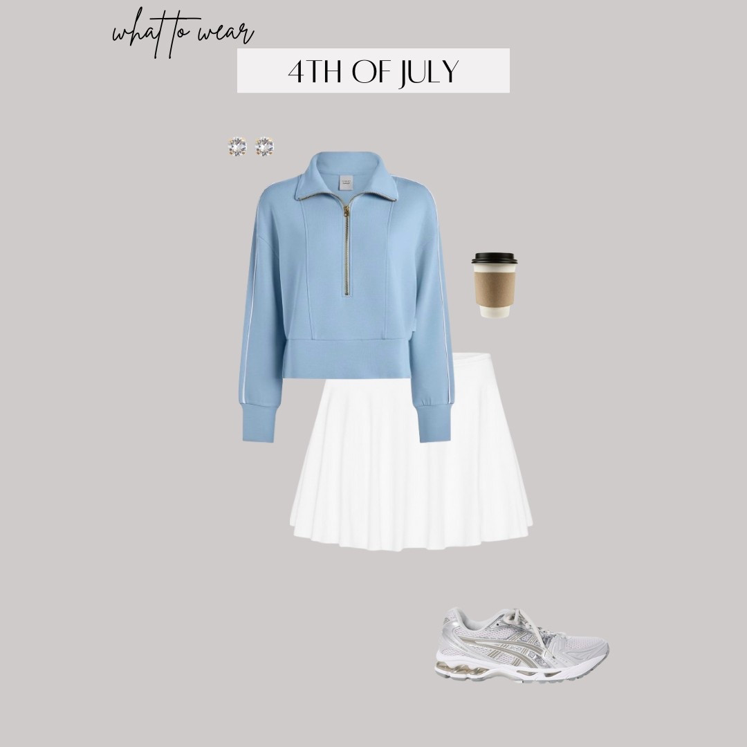 Fourth of July Outfit Idea: Whether you're going for a morning walk, grilling at a backyard BBQ, or watching fireworks this red, white, and blue look keeps you stylish and comfy all day long.



ootd style fashion, activewear, walking outfit outdoor, workout skirt, fitness, summer coffee run, asics sneakers 

#LTKU #LTKActive #LTKShoeCrush
