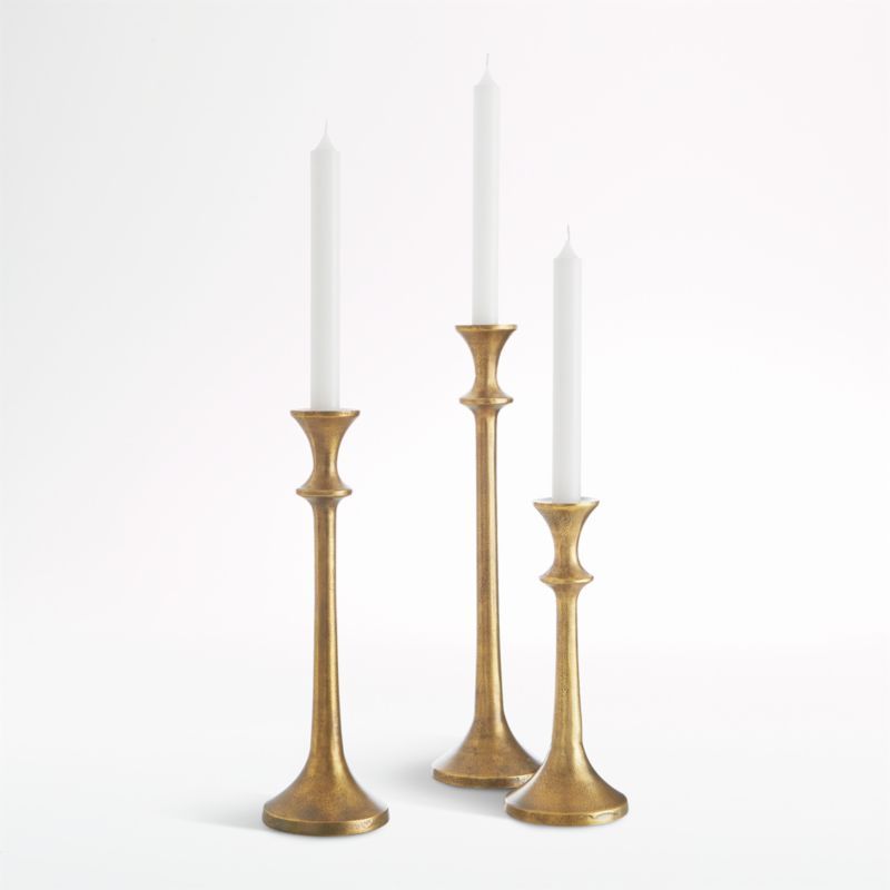 Emmett Antique Brass Taper Candle Holders | Crate and Barrel | Crate & Barrel